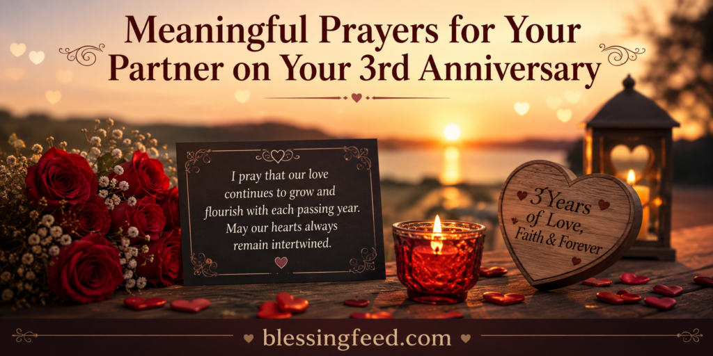 Meaningful prayers and blessings for your partner on a 3rd anniversary celebration.