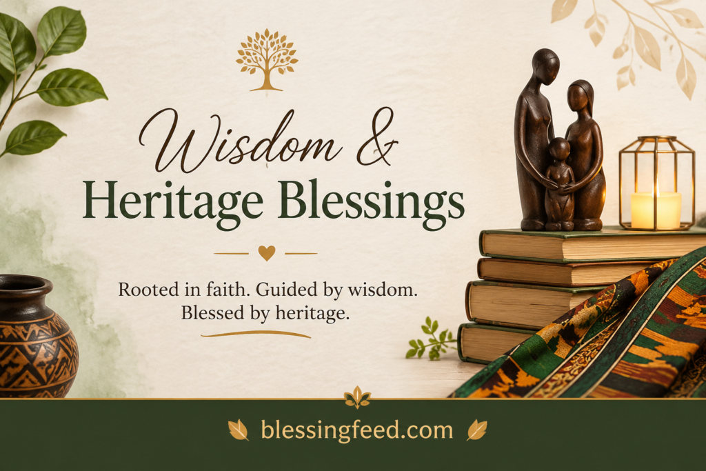 Wisdom & Heritage Blessings banner showing African American faith, family warmth, and inspirational Wednesday blessings design.