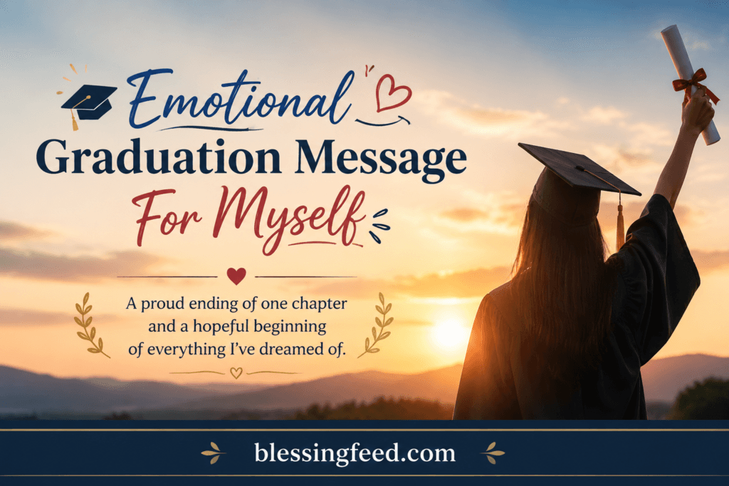 Emotional graduation message for myself with a graduate celebrating success at sunset