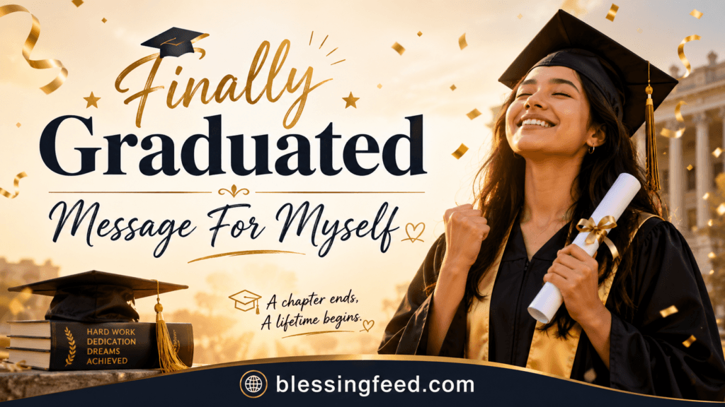 Finally graduated message for myself graduation banner with graduate and blessingfeed.com