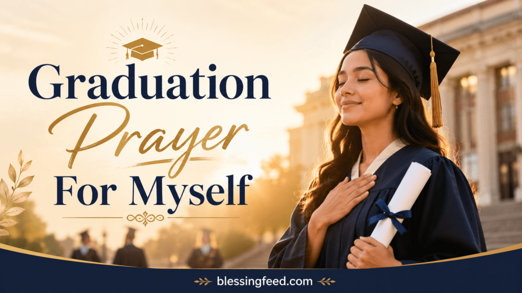 Graduation Prayer For Myself inspirational graduation banner with graduate and blessing theme