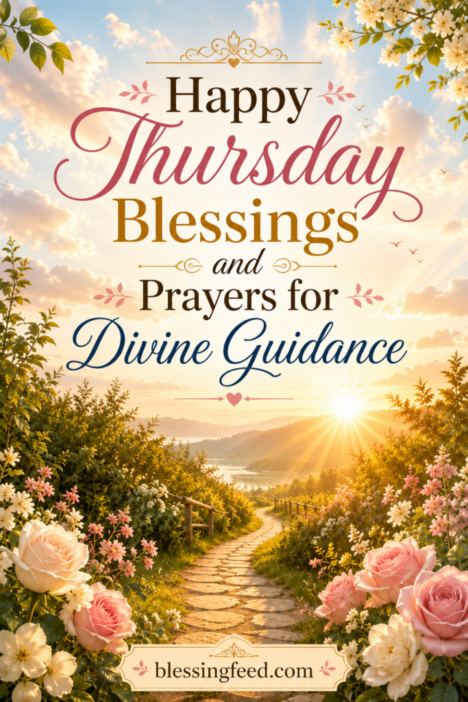 Happy Thursday blessings and prayers for divine guidance with peaceful sunrise and inspirational message for blessingfeed.com
