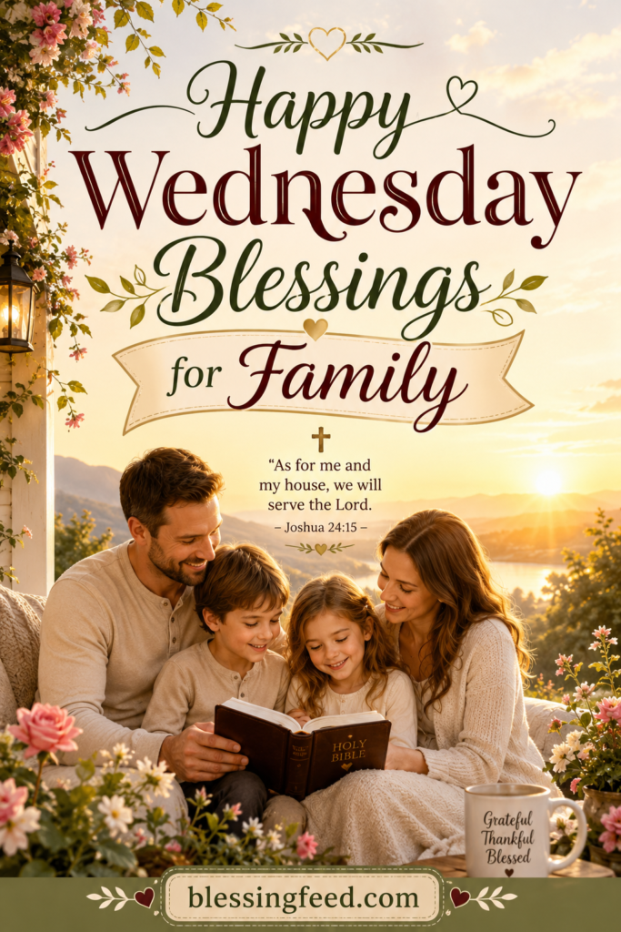 Happy Wednesday Blessings for Family with a loving family and peaceful morning prayer.