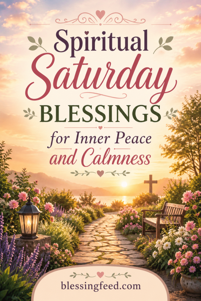 Spiritual Saturday blessings for inner peace and calmness with peaceful sunrise garden.