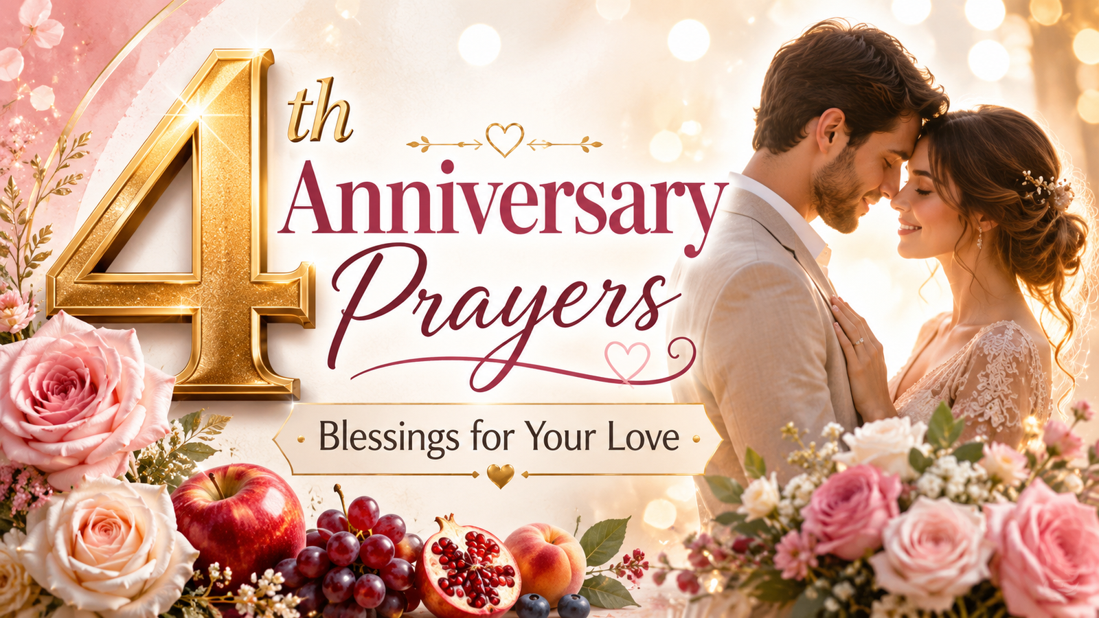 4th anniversary prayers and blessings for couple with romantic golden design and love theme