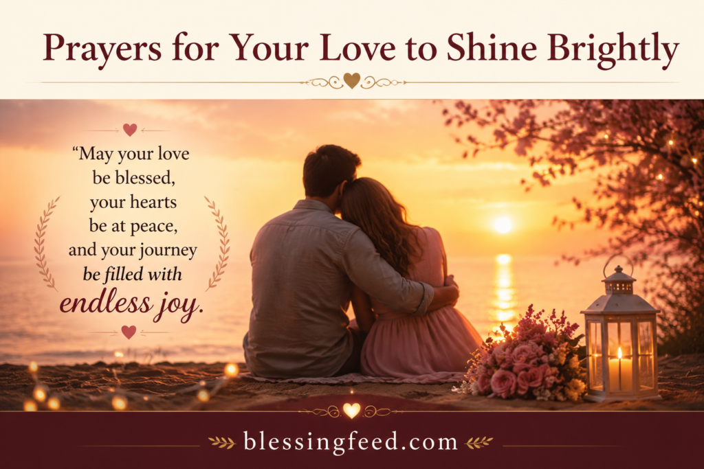 Romantic couple sunset prayer image with blessing theme for love and peace