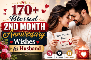 Romantic thumbnail for 170+ Blessed 2nd Month Anniversary Wishes for Husband featuring a loving couple and anniversary wishes text