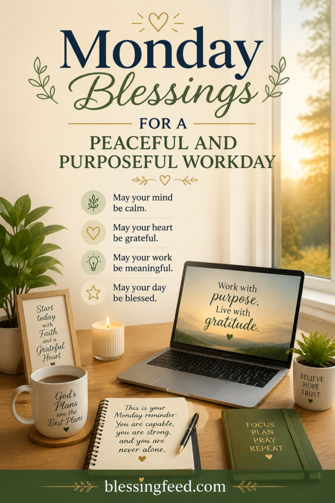 Monday blessings for a peaceful and purposeful workday with faith, gratitude, and motivation