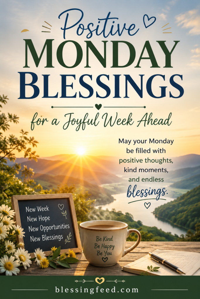 Positive Monday blessings for a joyful week ahead with a peaceful sunrise